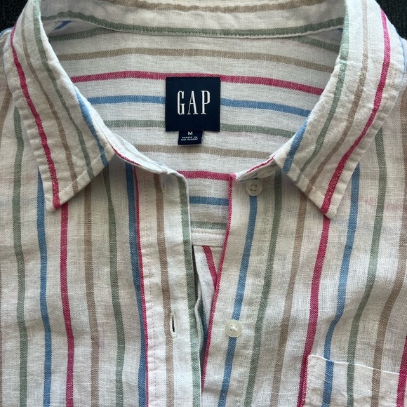 GAP Linen Blend Striped Button-Down Shirt Size M – Relaxed Fit Summer Essential - Picture 13 of 14